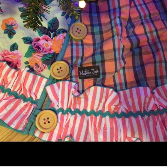 Matilda Jane Holiday New Matilda Jane Christmas Tree Skirt 3 Plaid Buttons Deer Ruffles Cut